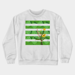 Stripe Flowers and Leaves Crewneck Sweatshirt